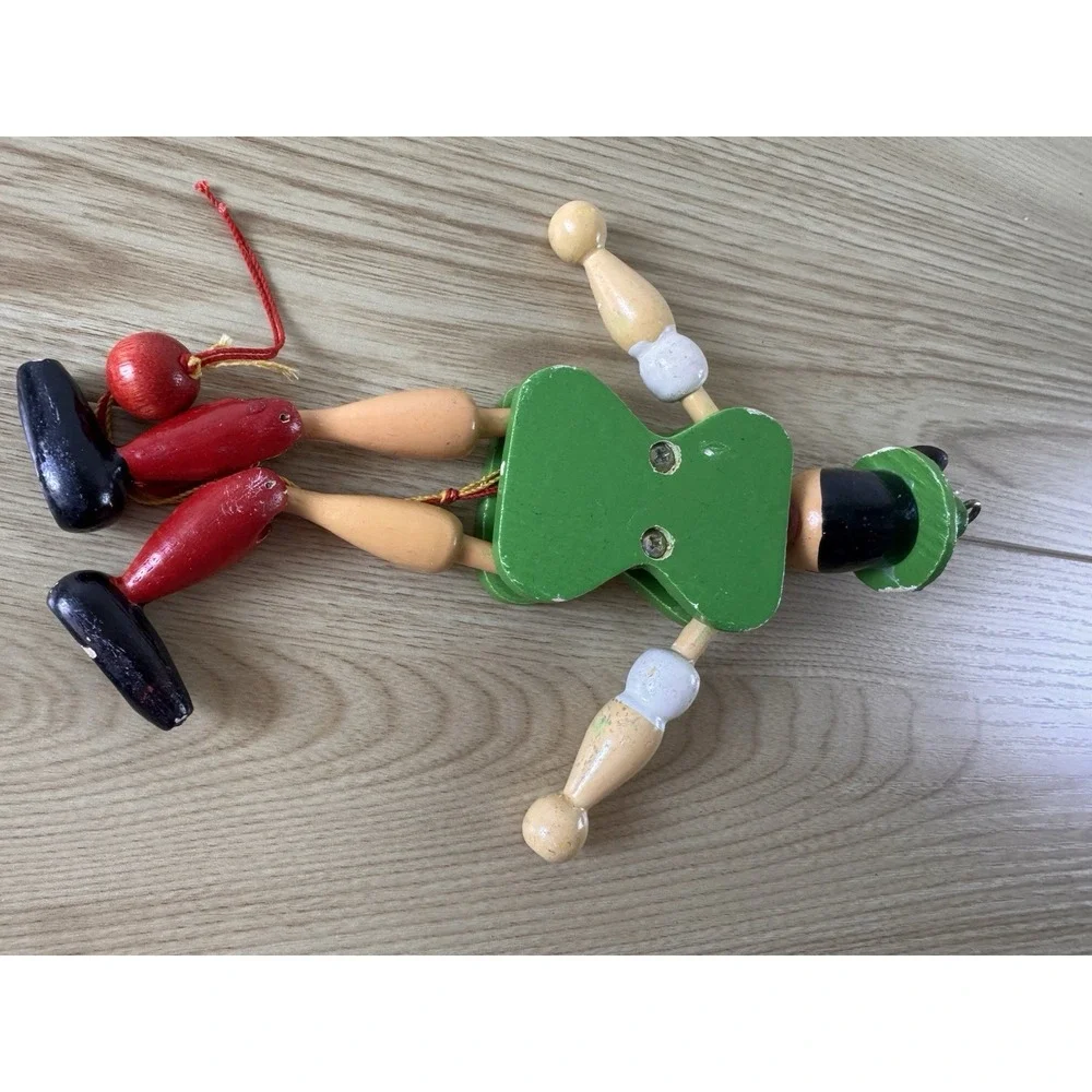 Vintage German Wooden Jumping Jack Pull String Puppet Ornament Folk Art 8